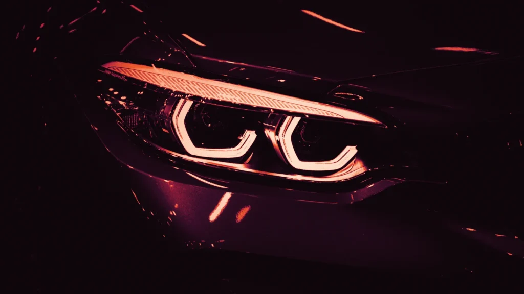 Close-up of a car headlight, in Arcsen colours