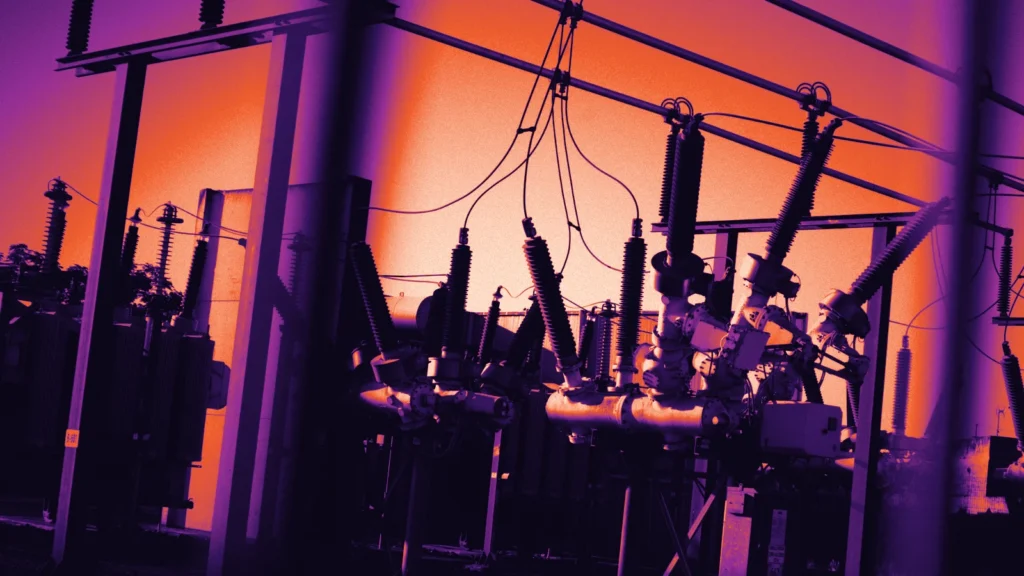 An electrical substation with transformers, in Arcsen colours