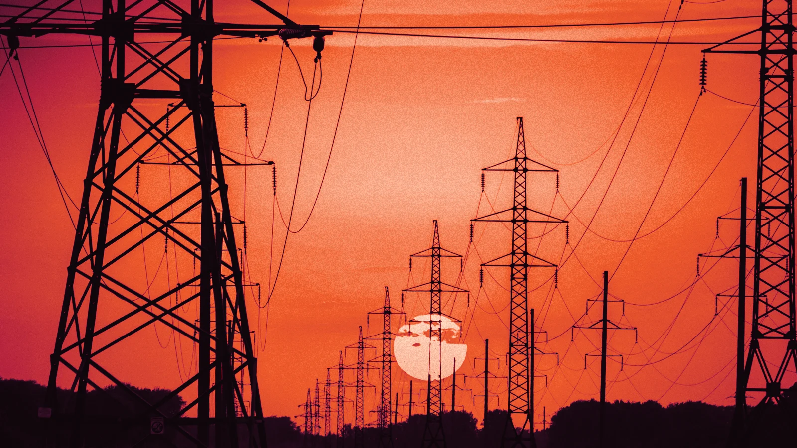Electricity pylons at sunset, in Arcsen colours