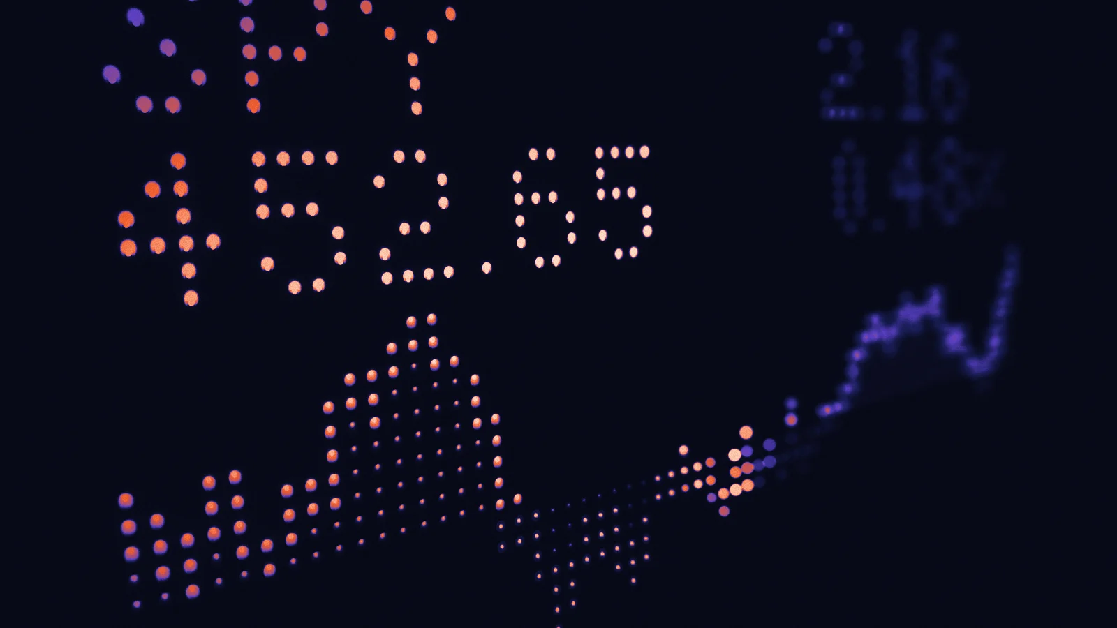 A stock ticker board with rising figures, in Arcsen colours