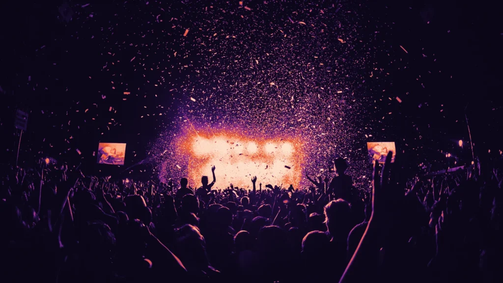 Confetti over a concert crowd, in Arcsen colours