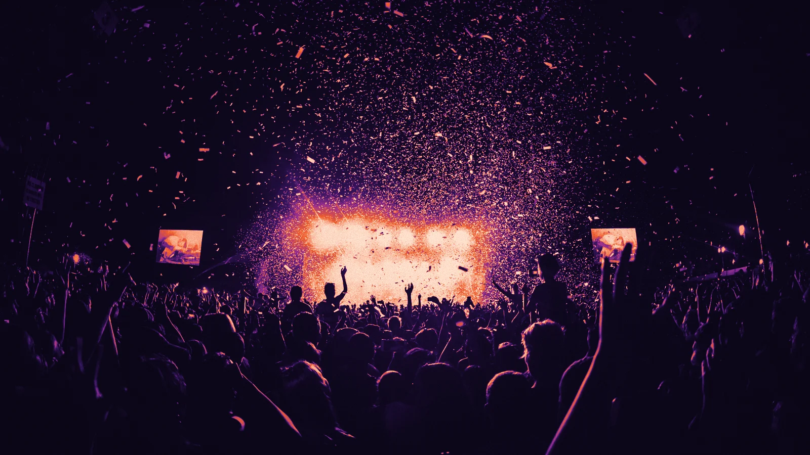 Confetti over a concert crowd, in Arcsen colours