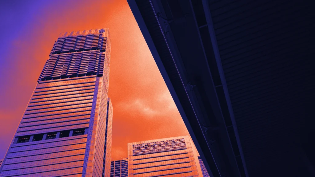 Glass skyscrapers seen from below, in Arcsen colours