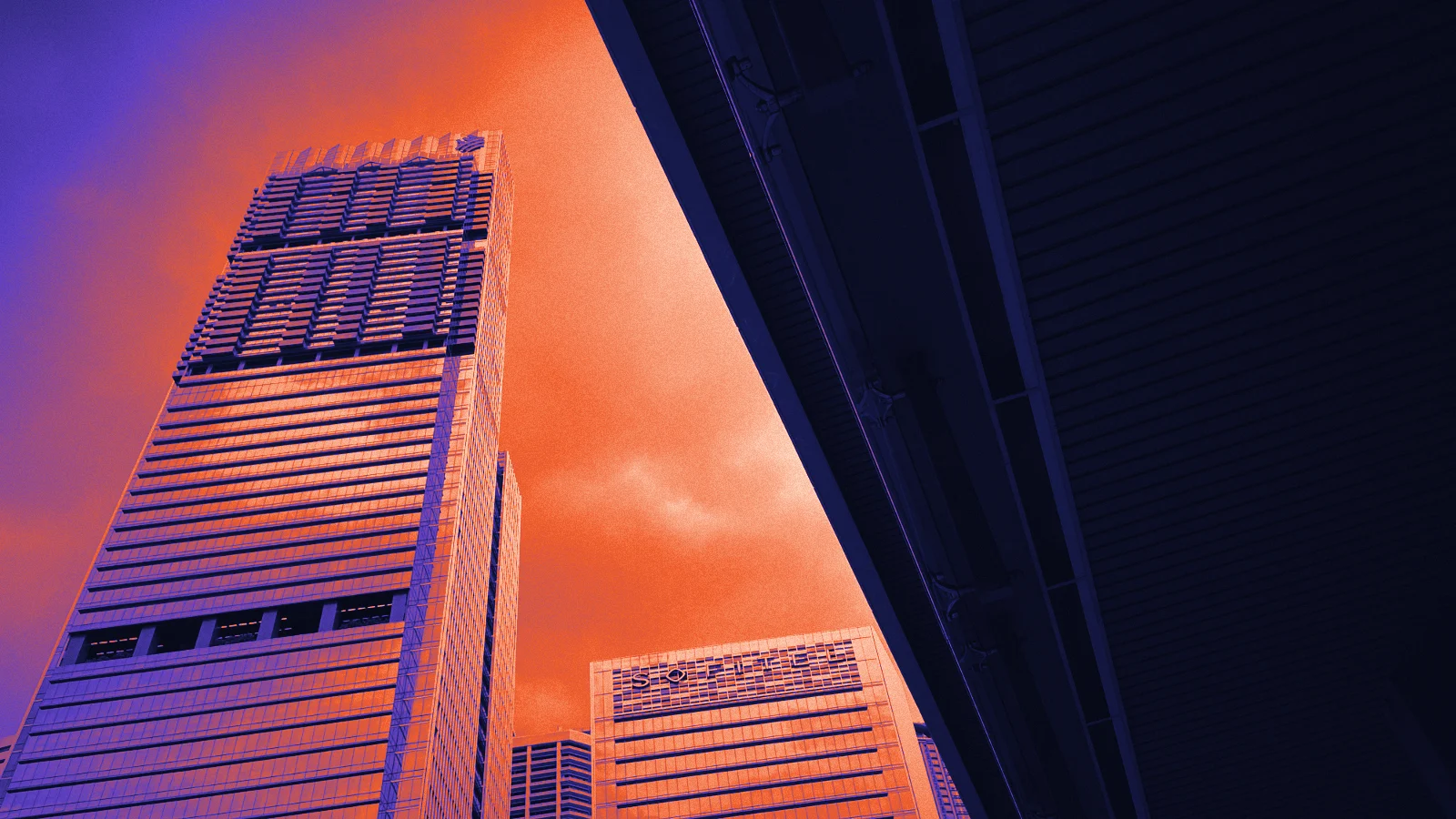 Glass skyscrapers seen from below, in Arcsen colours