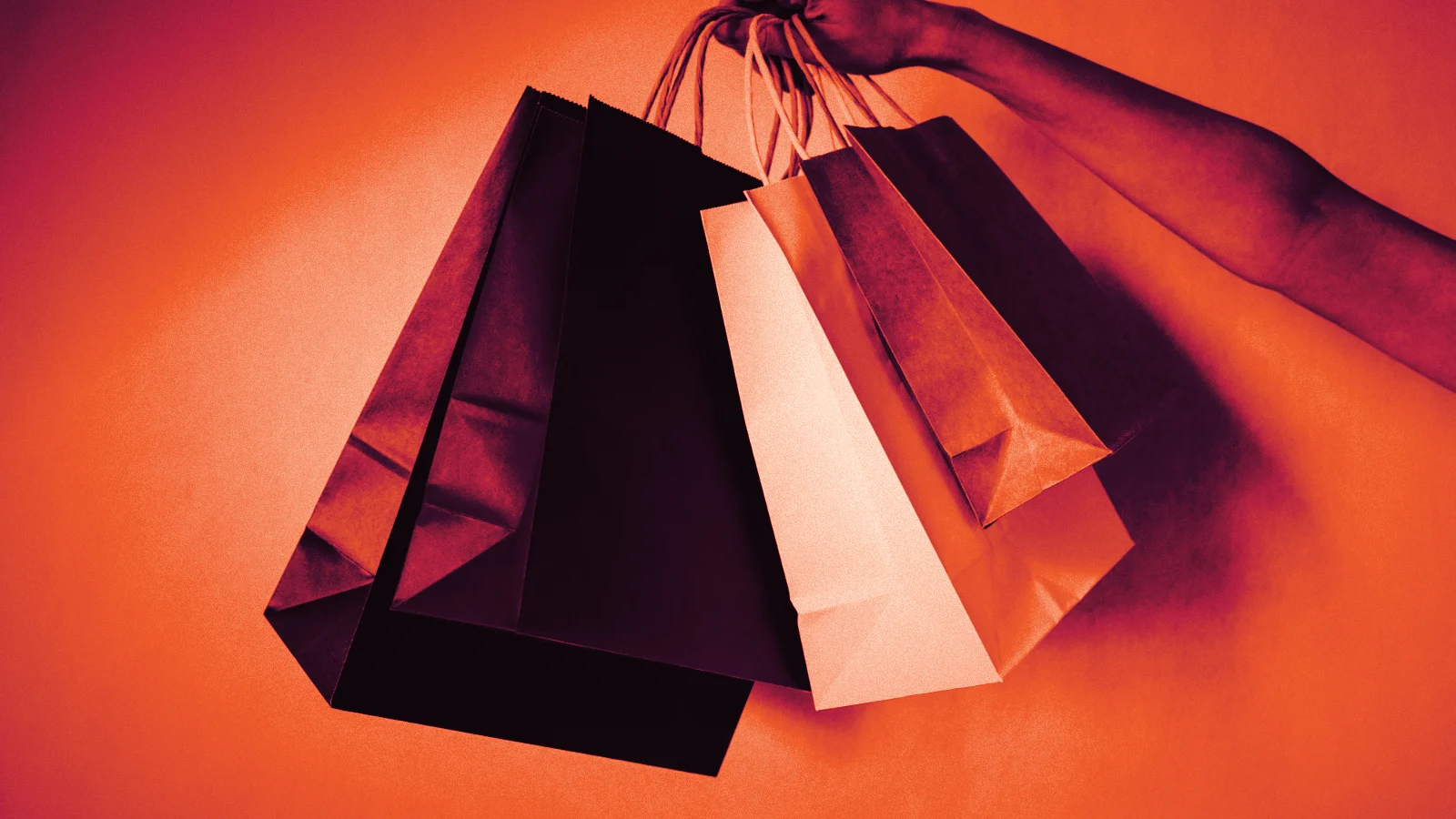 Shopping bags held in one hand, in Arcsen colours